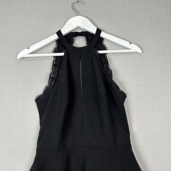NBD Womens Dress Extra Small Black Lace Trim Open Back Fit Flare Halter Cocktail - Picture 2 of 13
